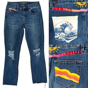The Limited Straight Leg Cropped Raw Hem Embroidered Painted DIY Jeans Size 0